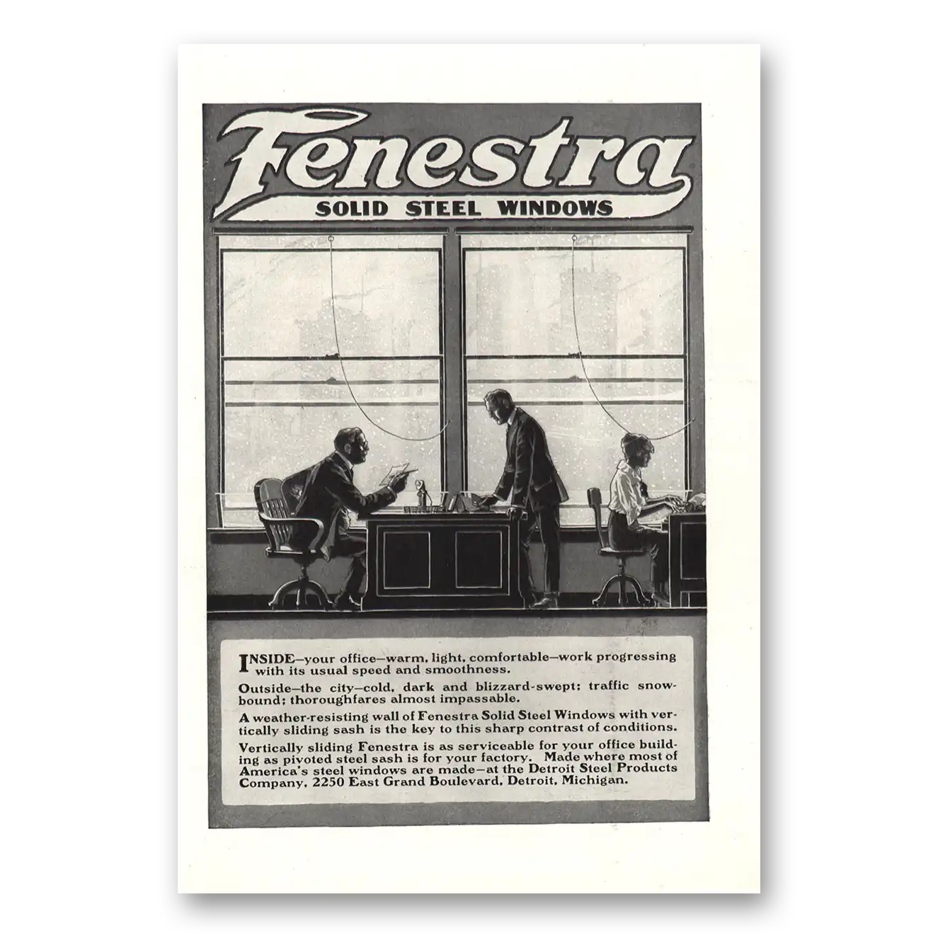 1917 Fenestra Solid Steel Windows Inside Your Office Vintage Magazine Print Ad