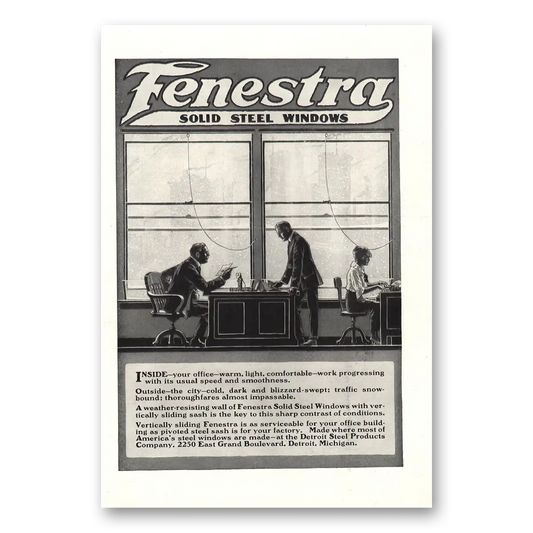 1917 Fenestra Solid Steel Windows Inside Your Office Vintage Magazine Print Ad