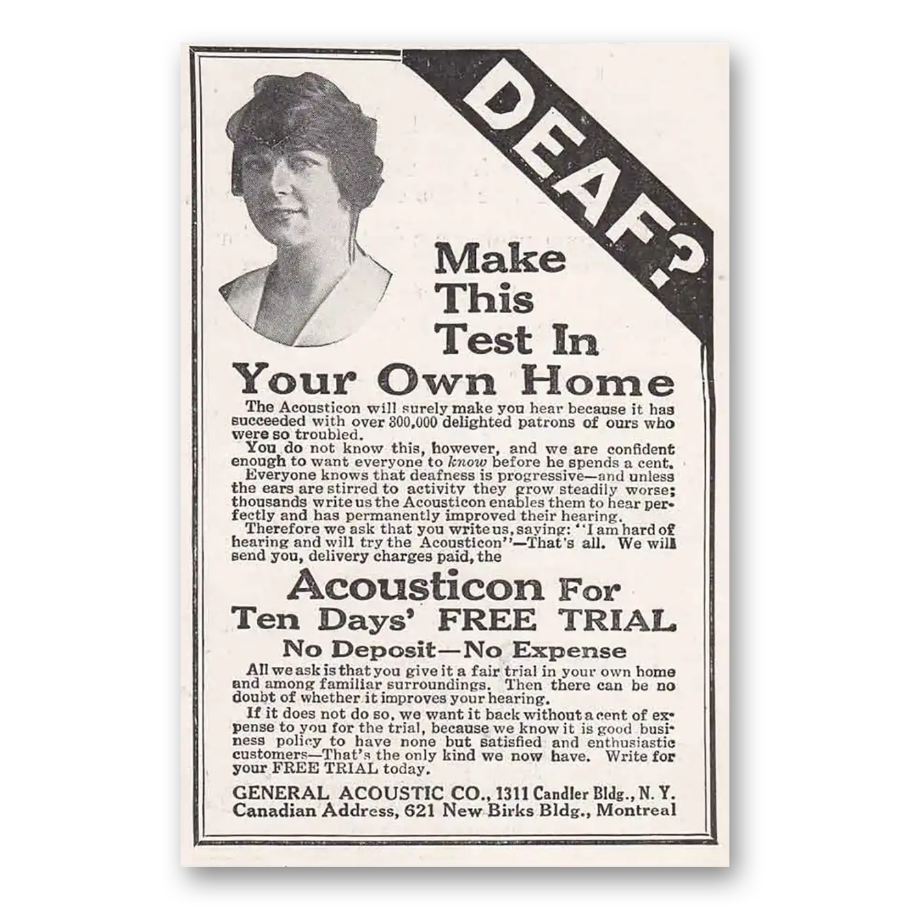 1917 Acousticon Hearing Aid Deaf Make This Test In Your Own Home Vintage Magazine Print Ad