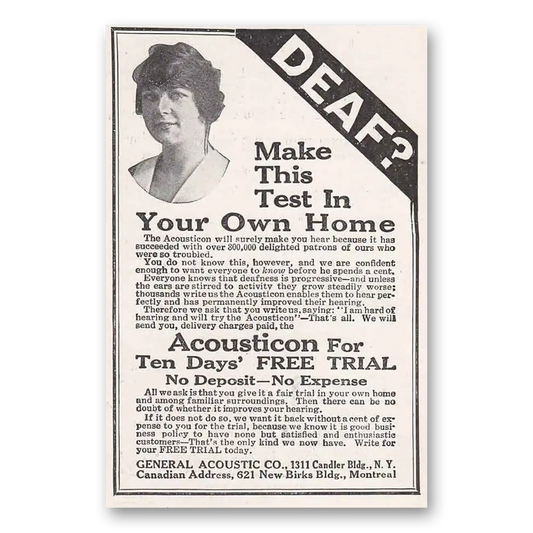 1917 Acousticon Hearing Aid Deaf Make This Test In Your Own Home Vintage Magazine Print Ad