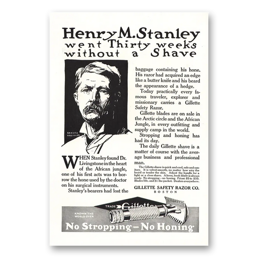 1916 Gillette Razor Henry M Stanley Vintage Magazine Print Ad