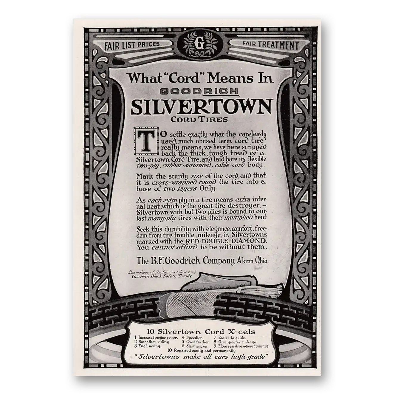 1917 Goodrich Silvertown Cord Tires What Cord Means Vintage Magazine Print Ad