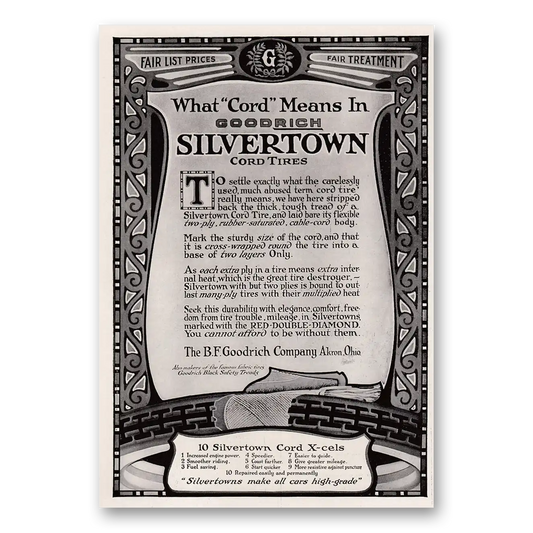 1917 Goodrich Silvertown Cord Tires What Cord Means Vintage Magazine Print Ad