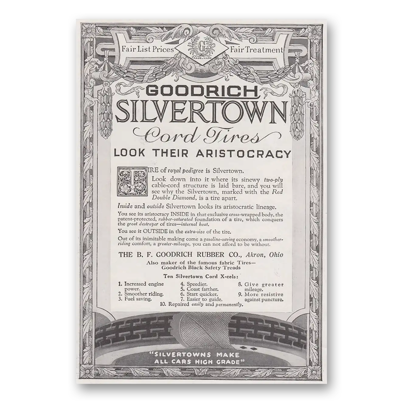 1917 Goodrich Silvertown Cord Tires Look Their Aristocracy Vintage Magazine Print Ad