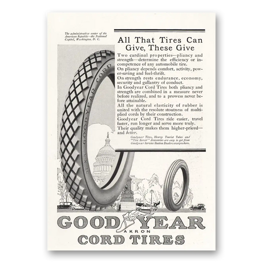 1917 Goodyear Tires Cord Tires All That Tires Can Give Vintage Magazine Print Ad