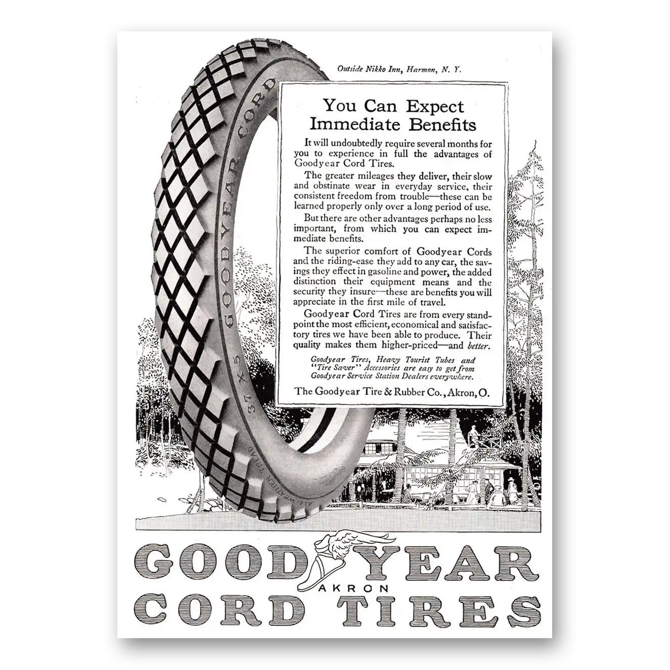 1917 Goodyear Tires Cord Tires You Can Expect Immediate Benefits Nikko Inn Harmon NY Vintage Magazine Print Ad