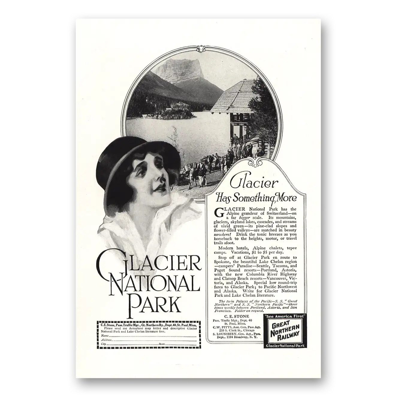 1917 Great Northern Railway Glacier Has Something More Vintage Magazine Print Ad