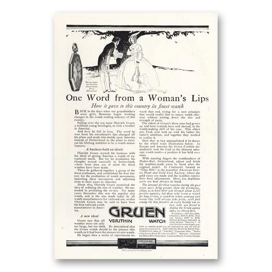 1917 Gruen Pocket Watch One Word from a Womans Lips Vintage Magazine Print Ad