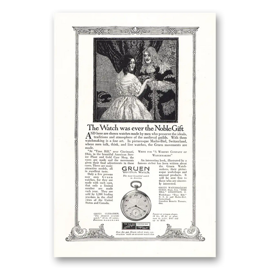 1917 Gruen Watch That Was Ever the Noble Gift Vintage Magazine Print Ad