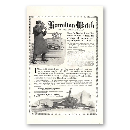 1917 Hamilton Watch Used for Navigation More Accurate Than the Average Chronometer Vintage Magazine Print Ad