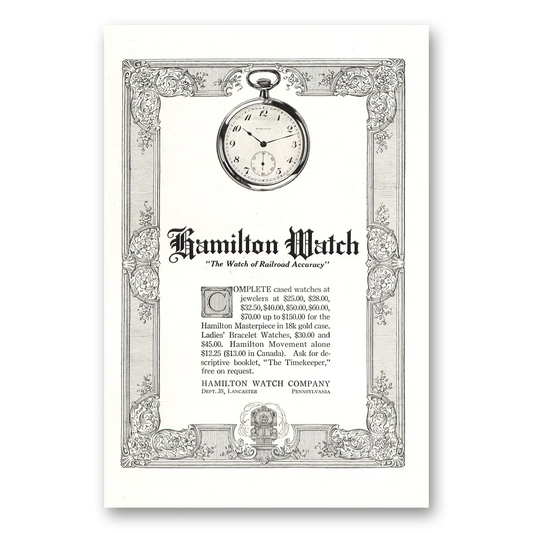 1917 Hamilton Watch Complete Cased Watches Vintage Magazine Print Ad