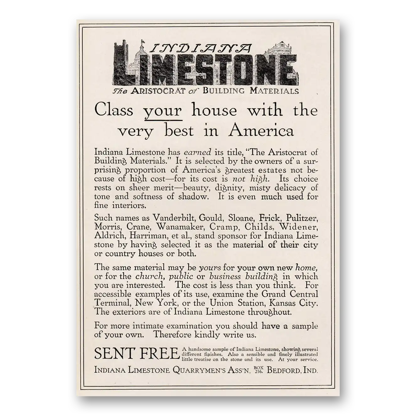 1917 Indiana Limestone Class Your House Vintage Magazine Print Ad