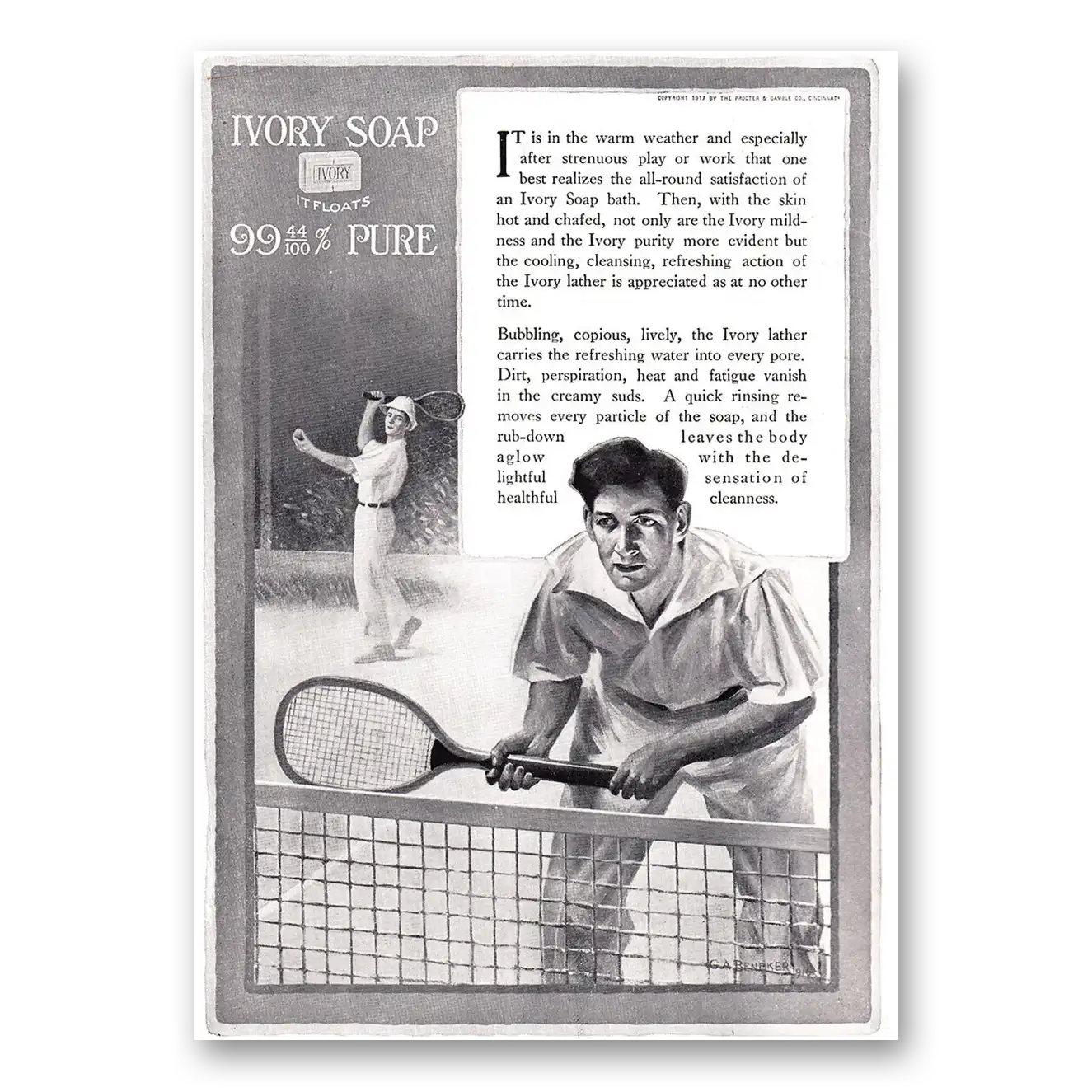 1917 Ivory Soap Warm Weather Tennis Vintage Magazine Print Ad