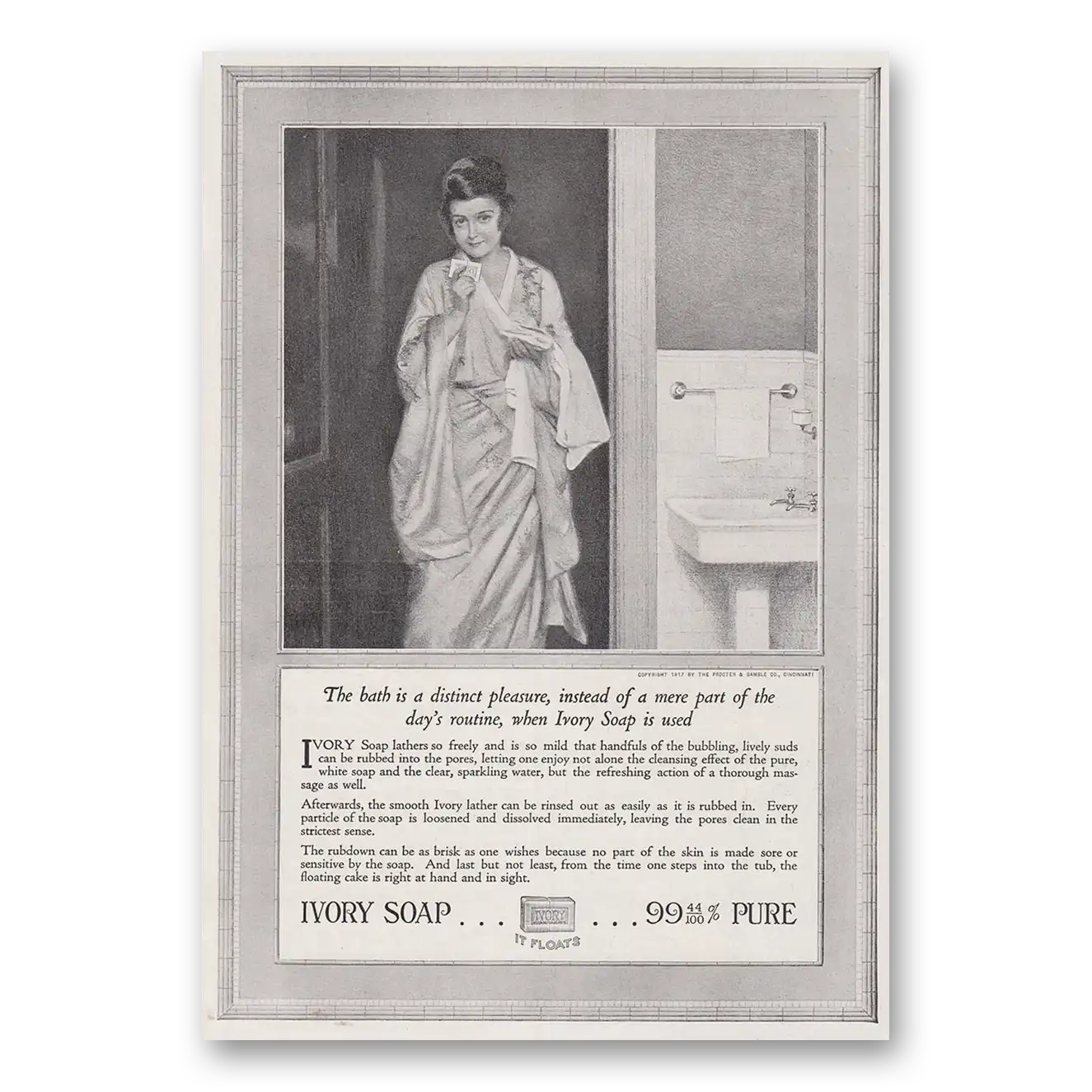 1917 Ivory Soap Bath Is a Distinct Pleasure Vintage Magazine Print Ad