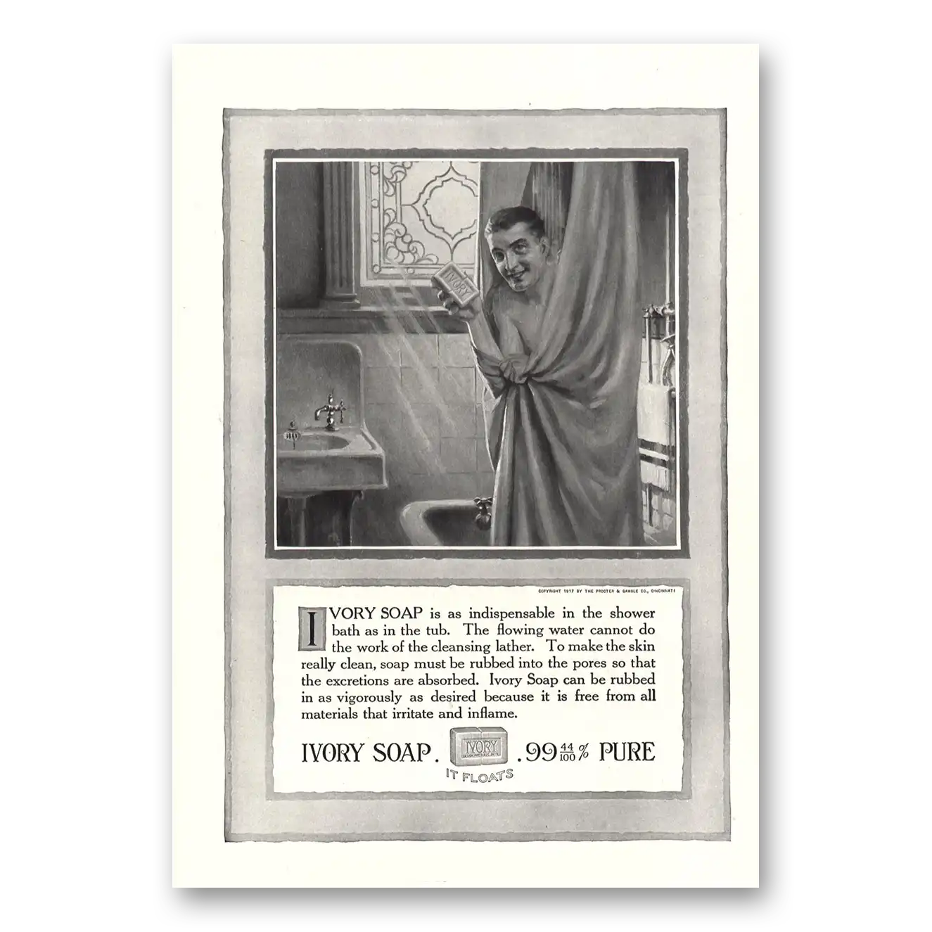 1917 Ivory Soap Indispensable In the Shower Vintage Magazine Print Ad