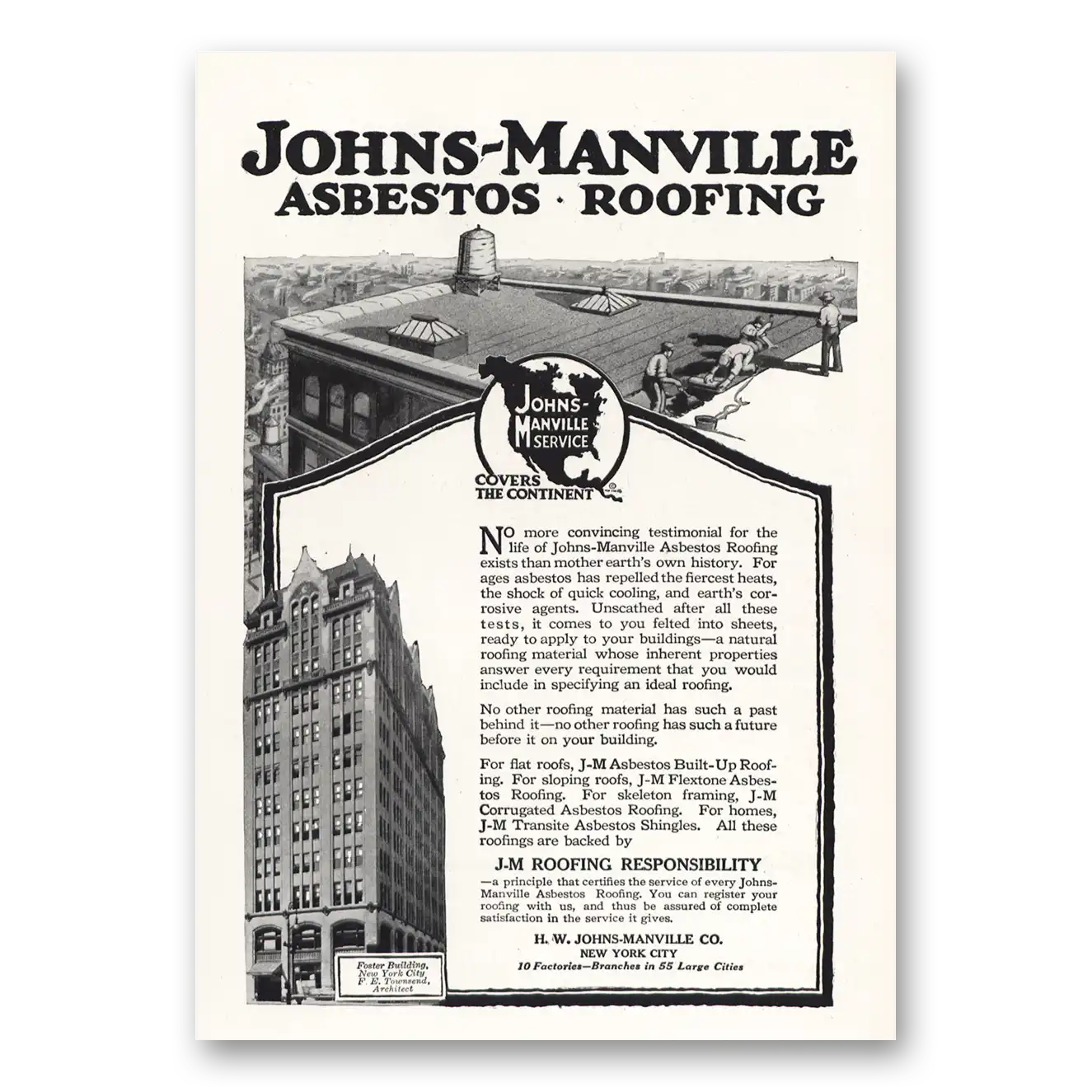 1917 Johns Manville Asbestos Roofing No More Convincing Testimonial Vintage Magazine Print Ad