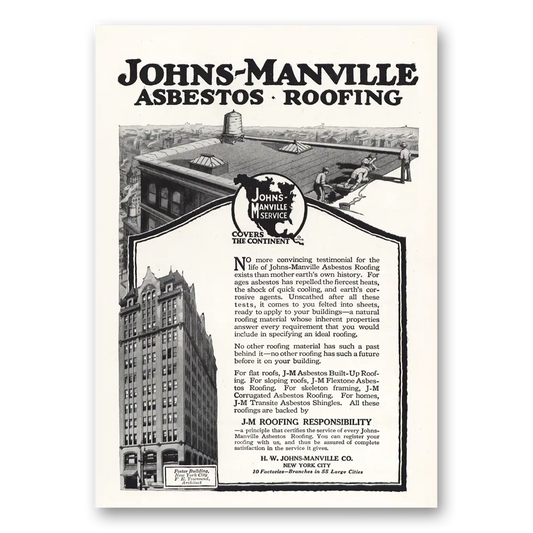 1917 Johns Manville Asbestos Roofing No More Convincing Testimonial Vintage Magazine Print Ad