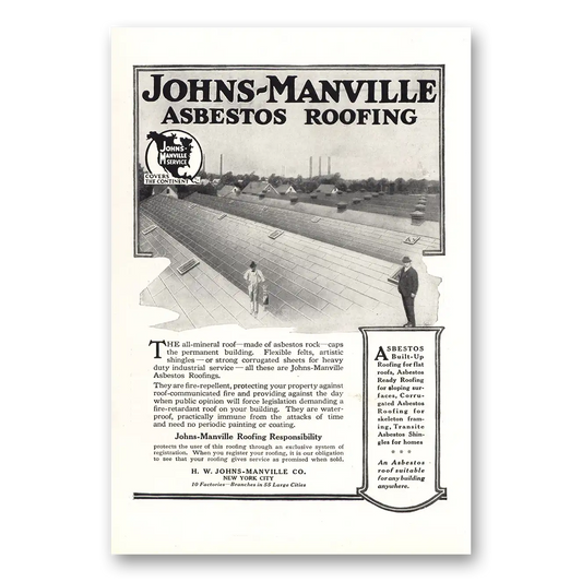 1918 Johns Manville Asbestos Roofing All Mineral Roof Vintage Magazine Print Ad