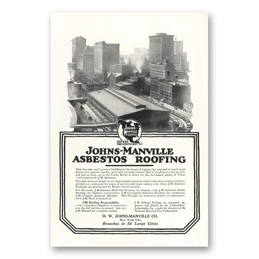 1917 Johns Manville Asbestos Roofing Fire Safe Roof Vintage Magazine Print Ad