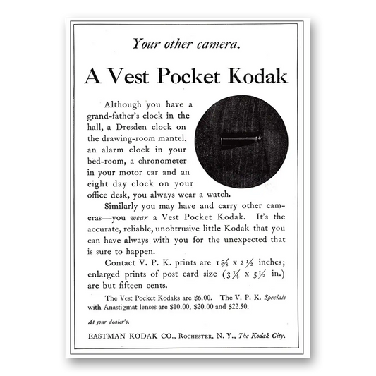 1917 Kodak Vest Pocket Although You Have Grandfathers Clock Vintage Magazine Print Ad