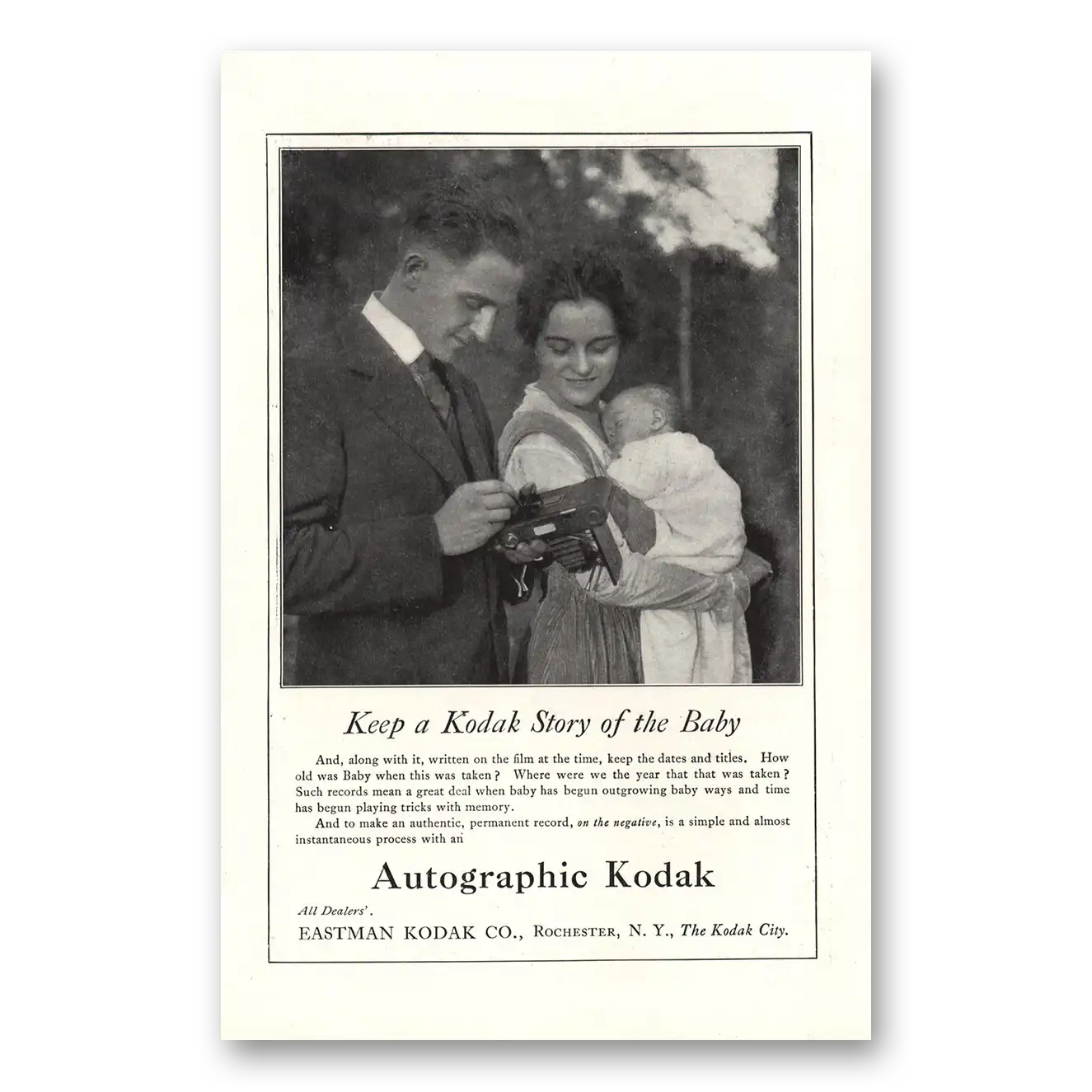 1917 Kodak Autographic Camera Keep a Kodak Story of the Baby Vintage Magazine Print Ad