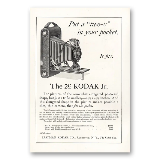 1917 Kodak Autographic Camera Put a Two C In Your Pocket Vintage Magazine Print Ad