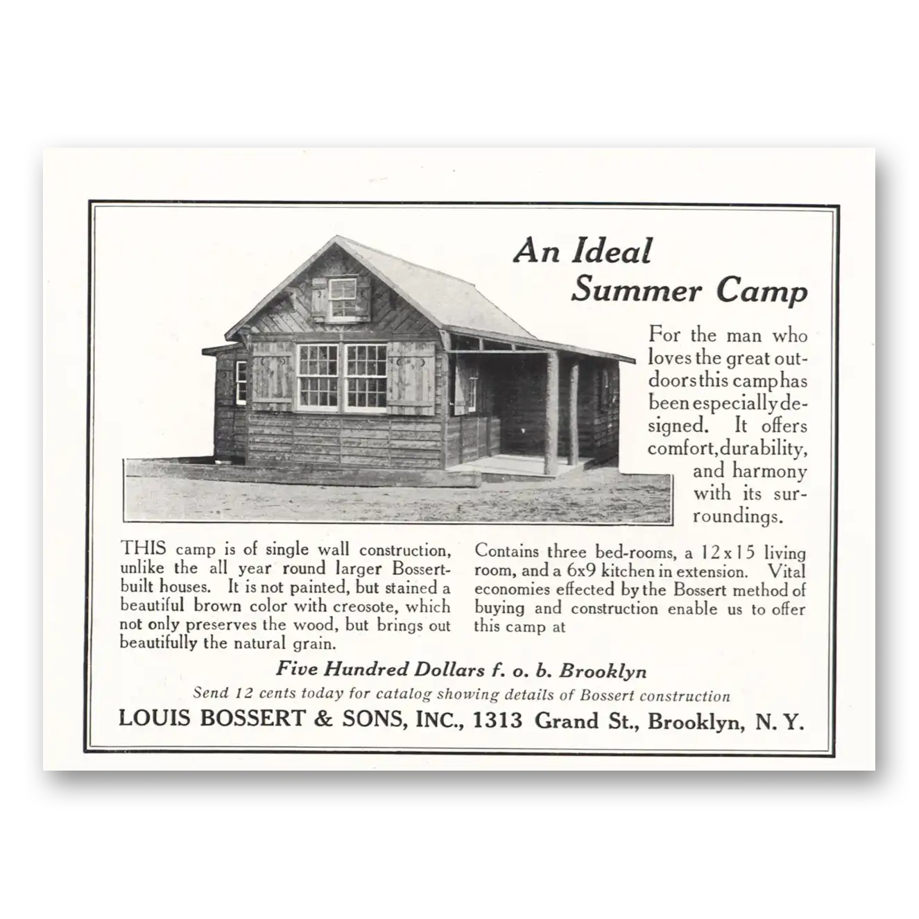 1917 Louis Bossert & Sons Ideal Summer Camp Vintage Magazine Print Ad