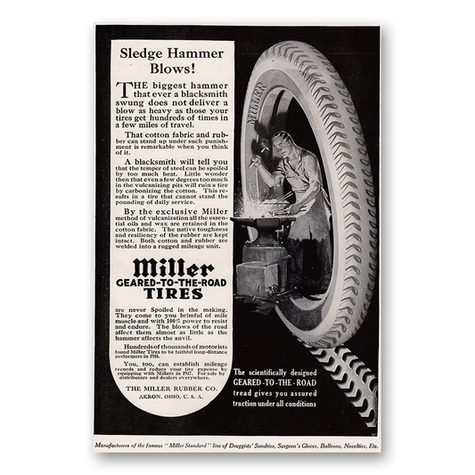 1917 Miller Tires Sledge Hammer Blows Vintage Magazine Print Ad