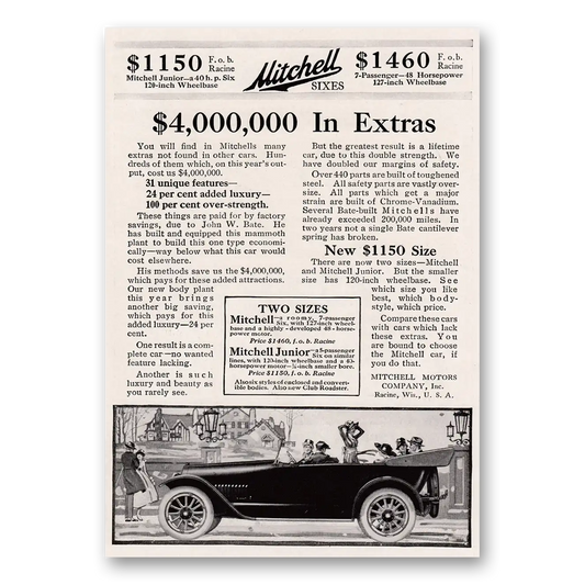 1917 Mitchell Motors Many Extras Not Found in Other Cars Vintage Magazine Print Ad