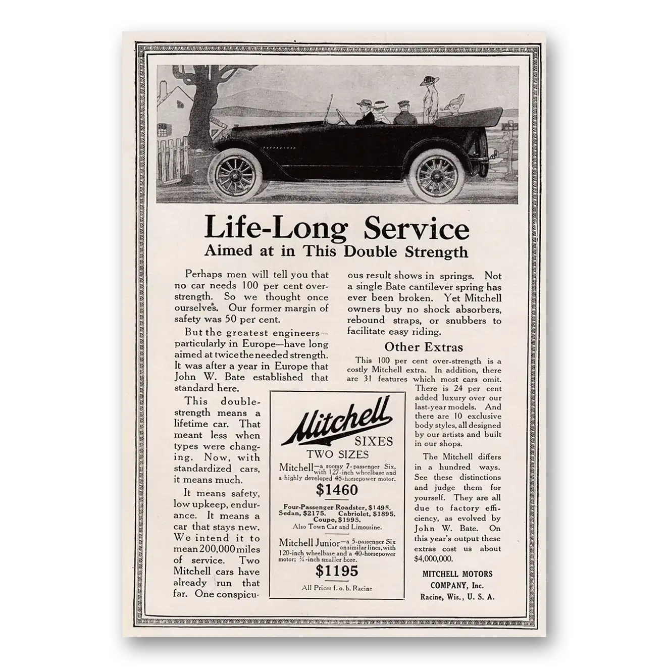 1917 Mitchell Motors Life Long Service Vintage Magazine Print Ad