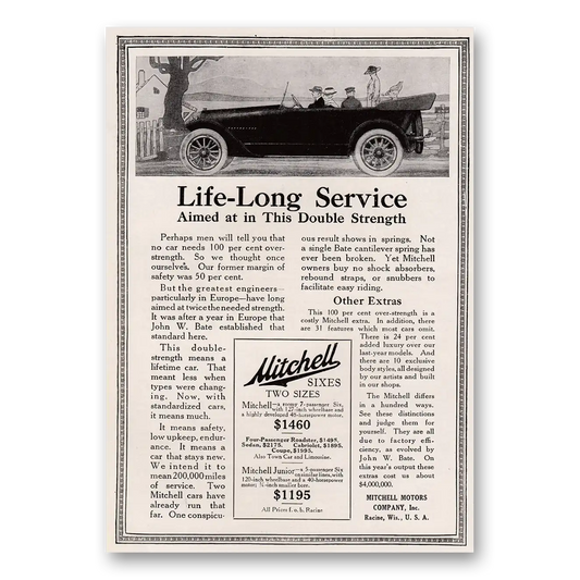 1917 Mitchell Motors Life Long Service Vintage Magazine Print Ad