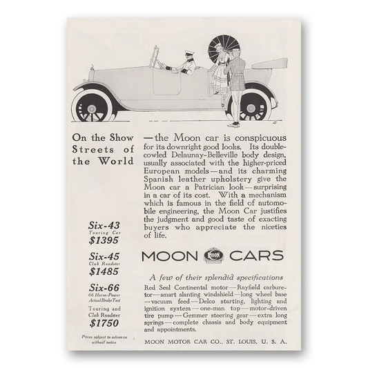 1917 Moon Motor Car On the Show Streets of the World Vintage Magazine Print Ad