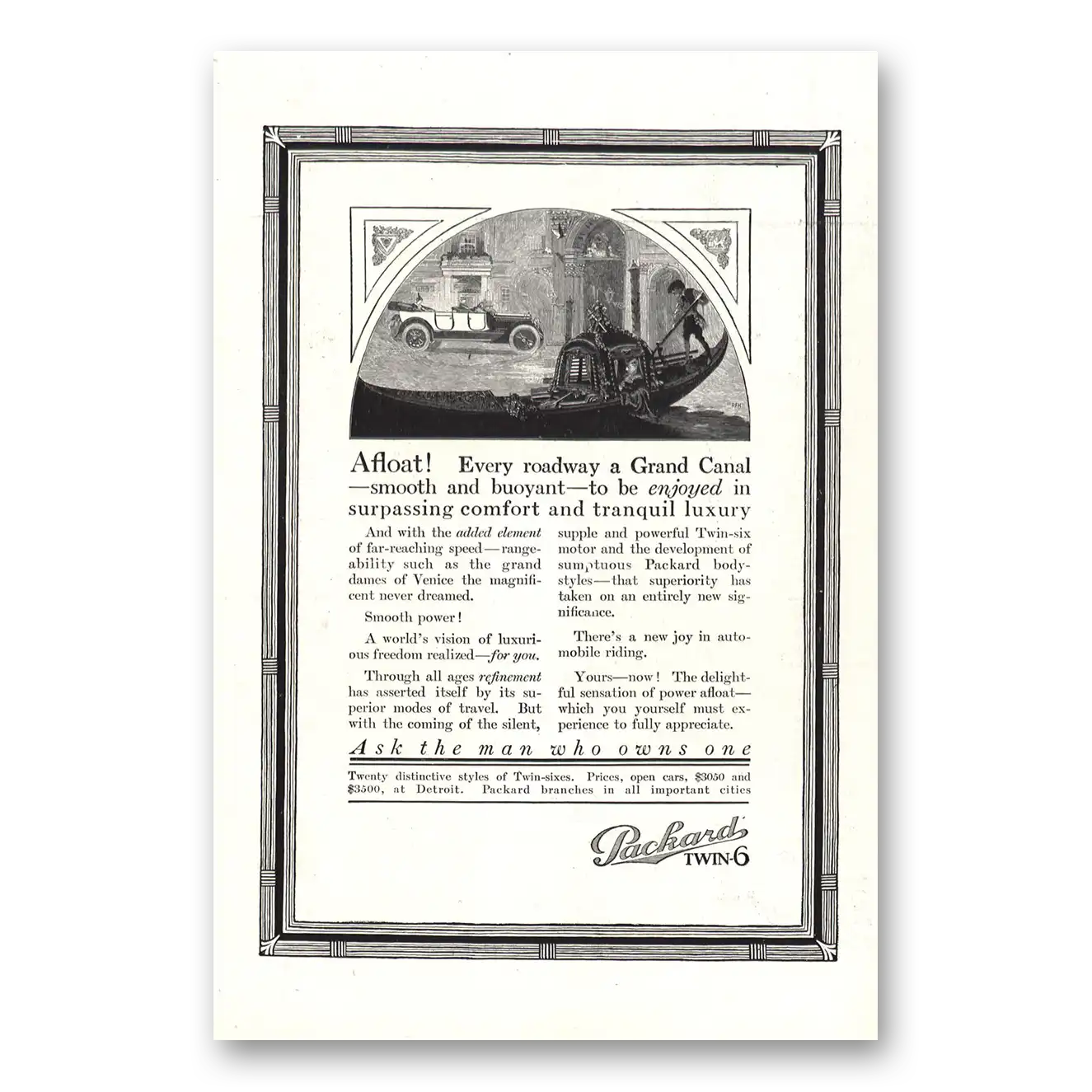 1917 Packard Twin 6 Afloat Every Roadway Vintage Magazine Print Ad