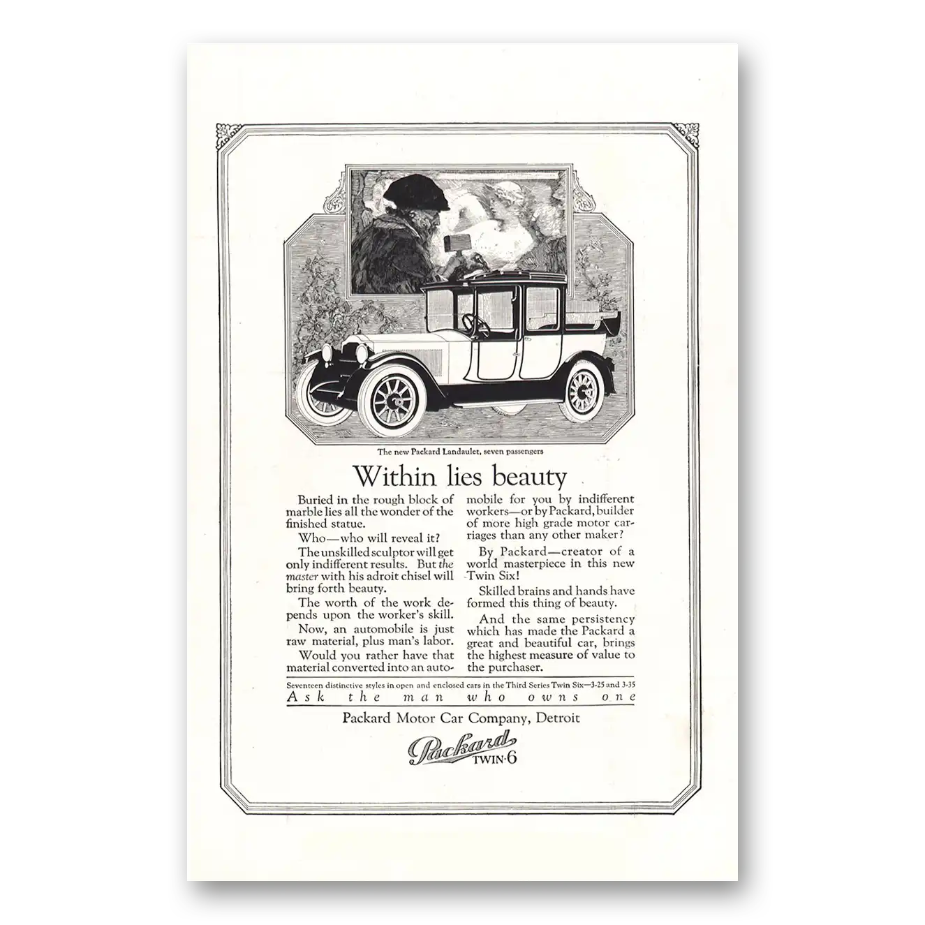 1917 Packard Twin 6 Within Lies Beauty Vintage Magazine Print Ad