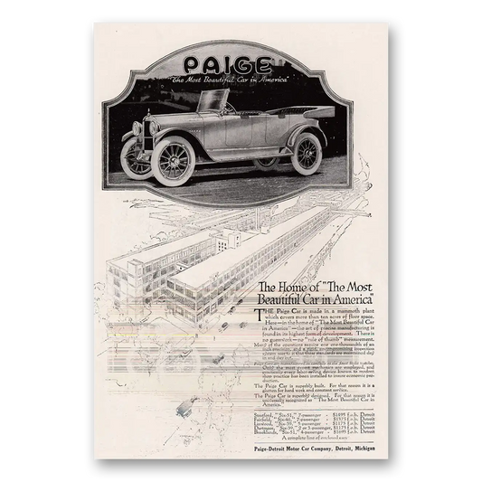 1917 Paige-Detroit Motor Car Home of the Most Beautiful Car in America Vintage Magazine Print Ad