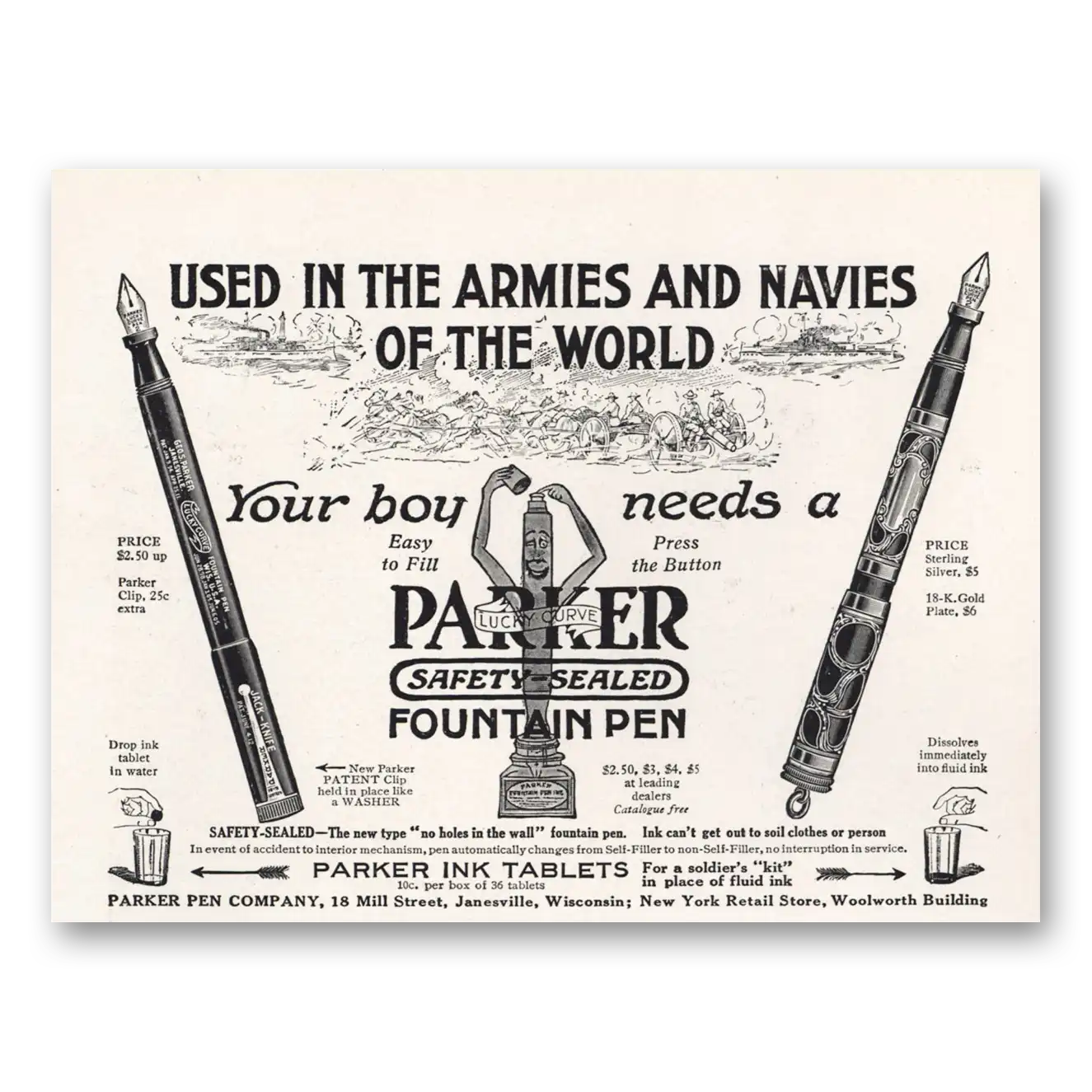 1917 Parker Fountain Pen Used in the Armies Vintage Magazine Print Ad