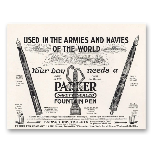 1917 Parker Fountain Pen Used in the Armies Vintage Magazine Print Ad