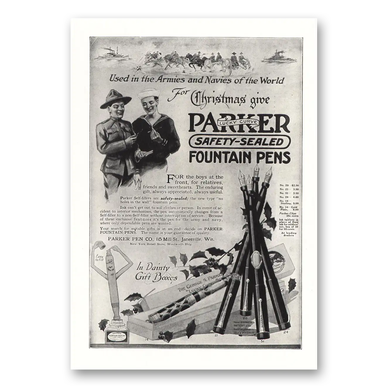 1917 Parker Fountain Pen Used In Armies Navies Vintage Magazine Print Ad