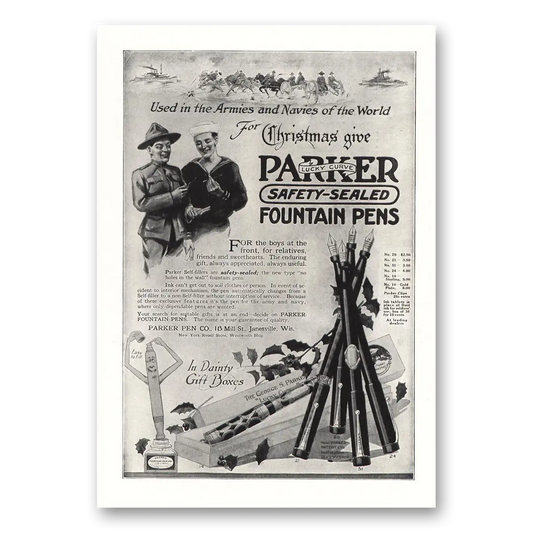 1917 Parker Fountain Pen Used In Armies Navies Vintage Magazine Print Ad