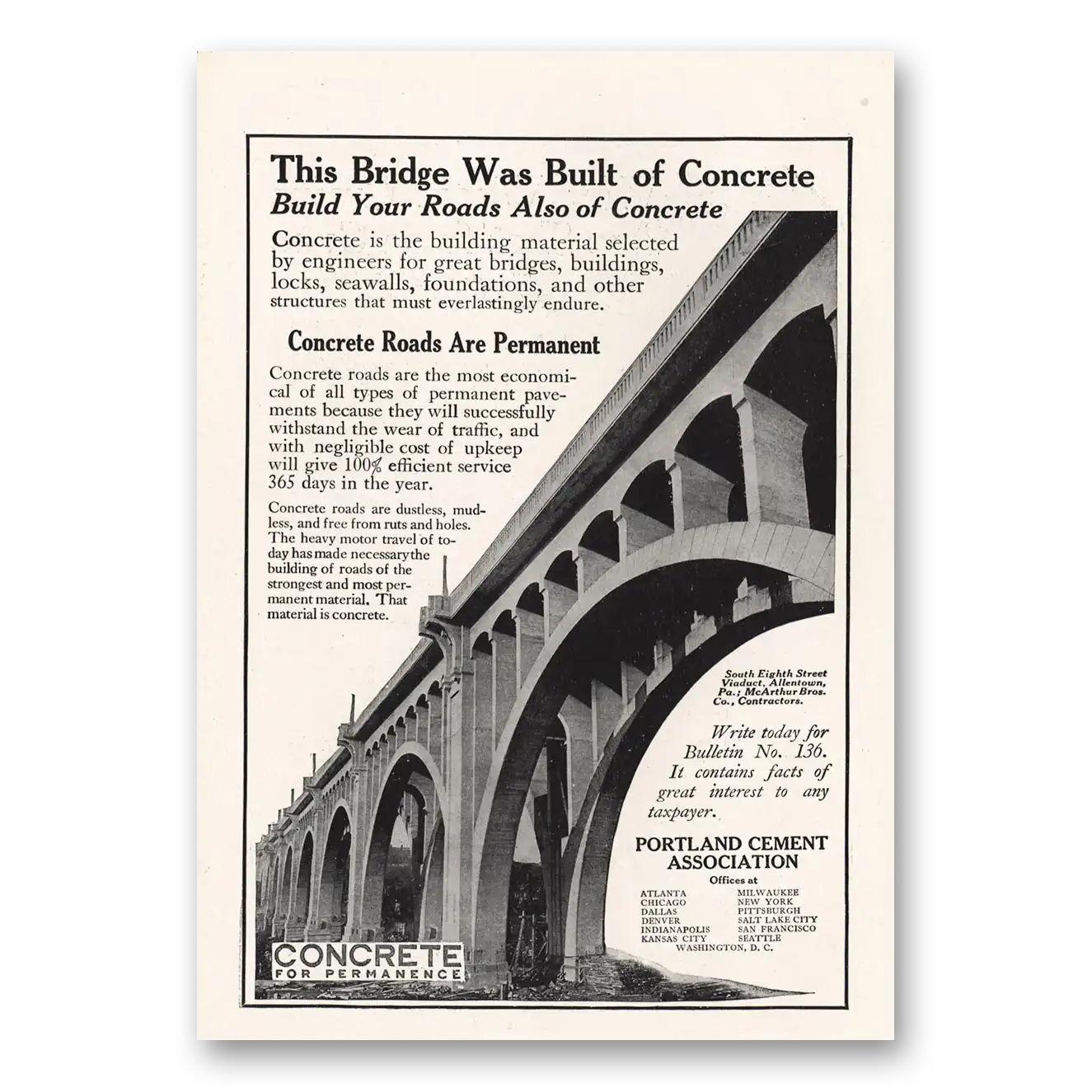 1917 Portland Cement South Eighth Street Viaduct Allentown PA Vintage Magazine Print Ad