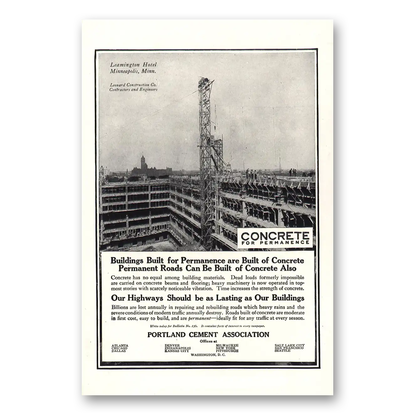 1917 Portland Cement Lexington Hotel Minneapolis Vintage Magazine Print Ad