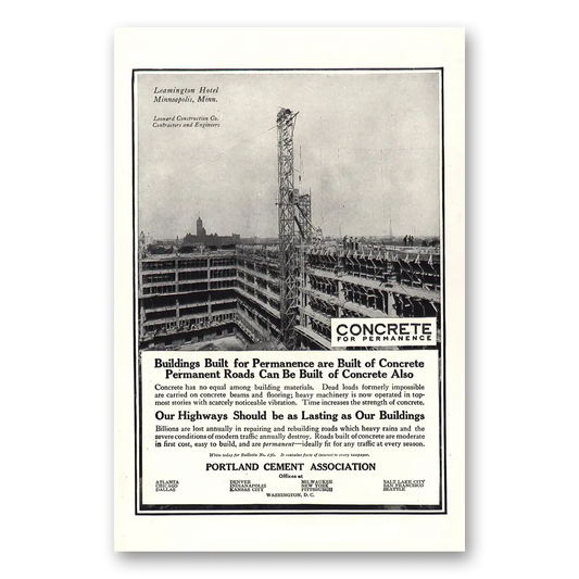 1917 Portland Cement Lexington Hotel Minneapolis Vintage Magazine Print Ad