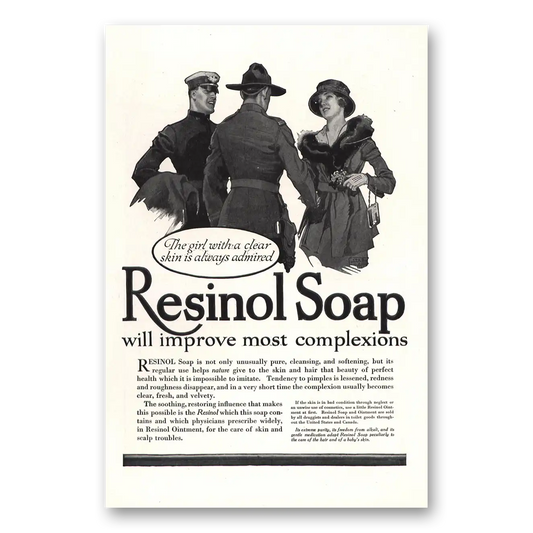 1917 Resinol Soap Girl With a Clear Skin Always Admired Vintage Magazine Print Ad