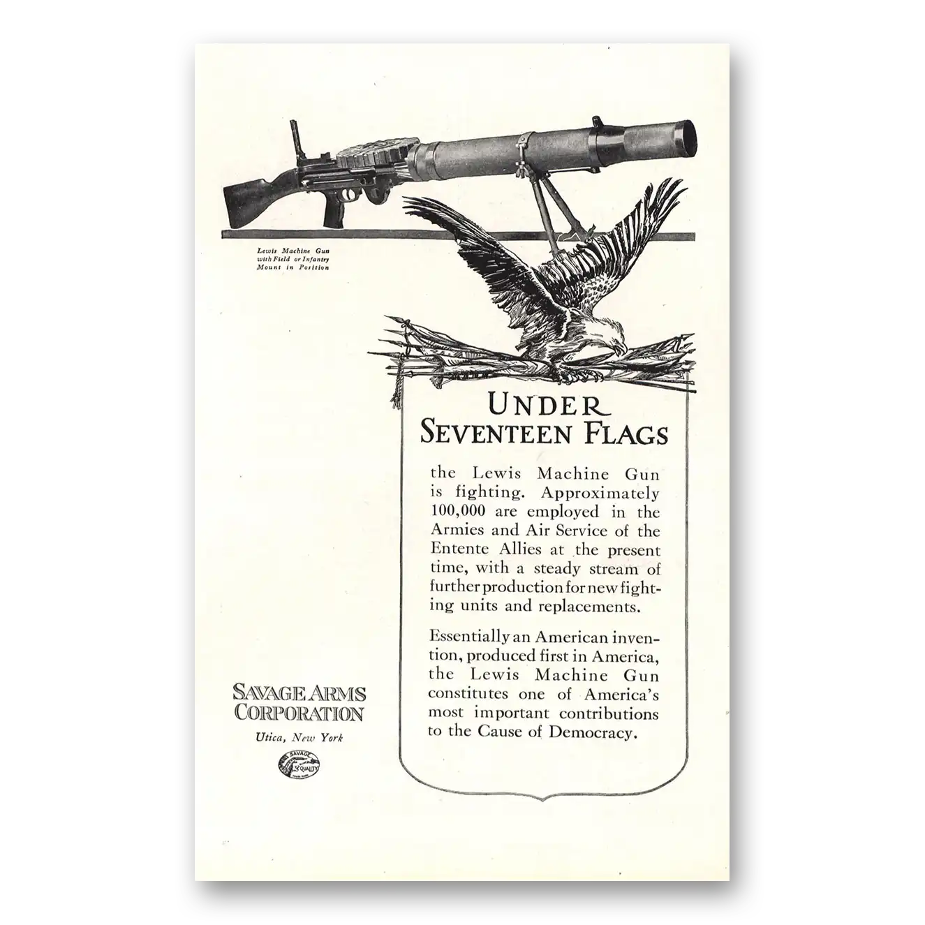 1917 Savage Arms Under Seventeen Flags Vintage Magazine Print Ad