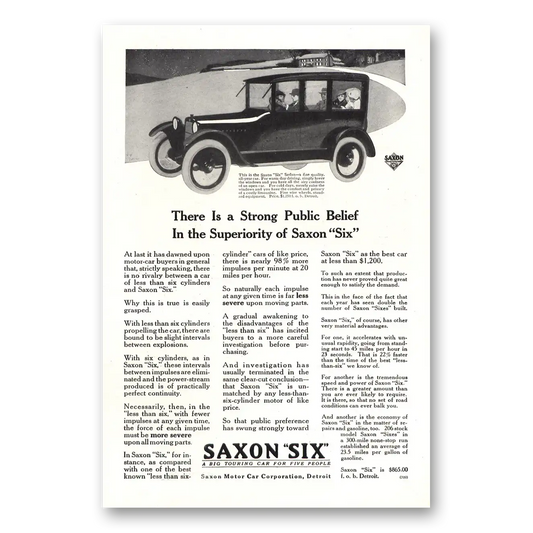 1917 Saxon Six Strong Public Belief Vintage Magazine Print Ad