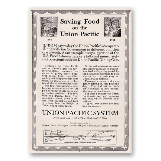 1917 Union Pacific Railroad Saving Food on the Union Pacific Vintage Magazine Print Ad