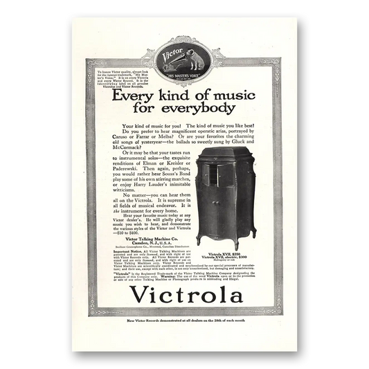 1917 Victrola Every Kind of Music For Everybody Vintage Magazine Print Ad