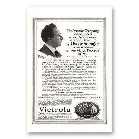 1917 Victrola Oscar Saenger Victor Records Vintage Magazine Print Ad