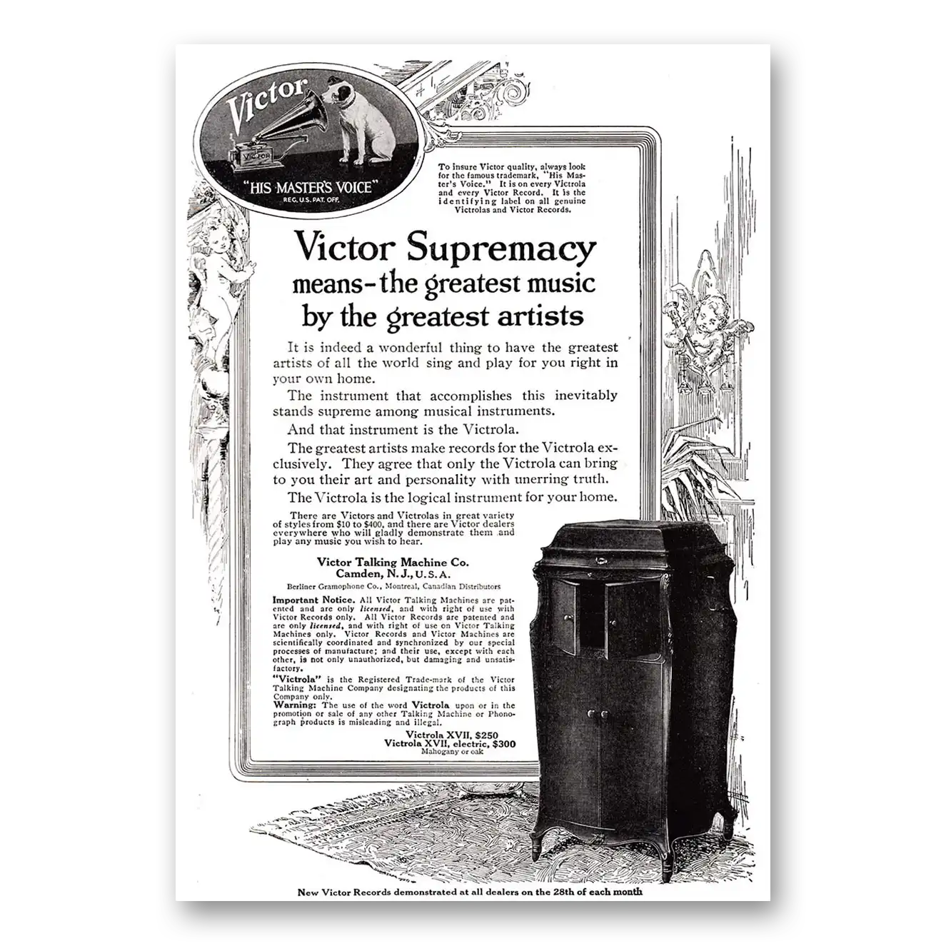 1917 Victrola Supremacy Means the Greatest Music Vintage Magazine Print Ad