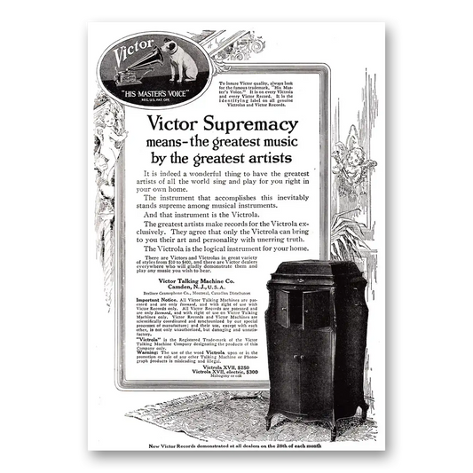 1917 Victrola Supremacy Means the Greatest Music Vintage Magazine Print Ad